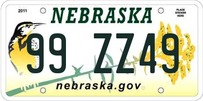 NE license plate 99ZZ49
