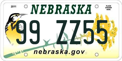 NE license plate 99ZZ55