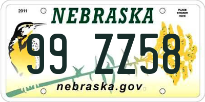 NE license plate 99ZZ58