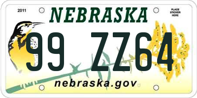 NE license plate 99ZZ64