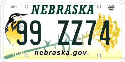 NE license plate 99ZZ74