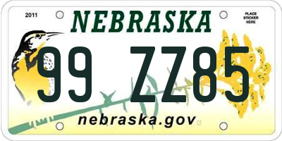 NE license plate 99ZZ85