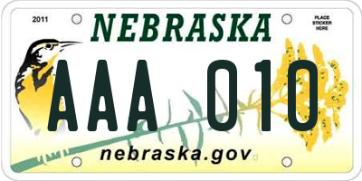 NE license plate AAA010