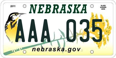 NE license plate AAA035