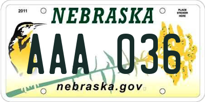 NE license plate AAA036