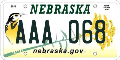 NE license plate AAA068