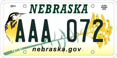 NE license plate AAA072