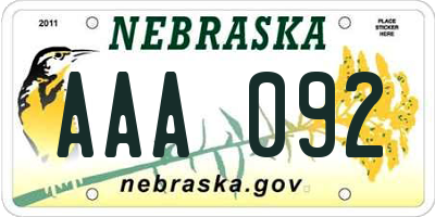 NE license plate AAA092