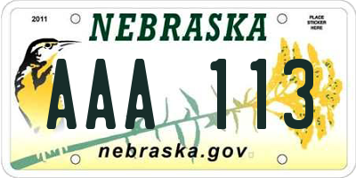 NE license plate AAA113