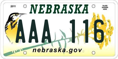 NE license plate AAA116