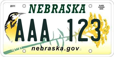 NE license plate AAA123