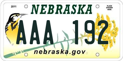 NE license plate AAA192