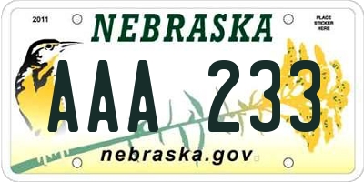 NE license plate AAA233
