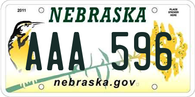 NE license plate AAA596