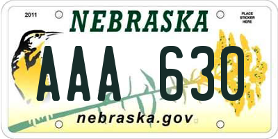 NE license plate AAA630