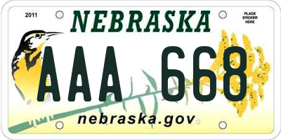 NE license plate AAA668