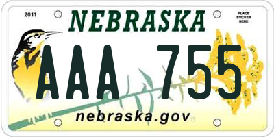 NE license plate AAA755