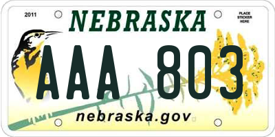 NE license plate AAA803