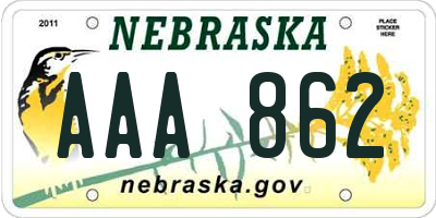 NE license plate AAA862