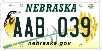 NE license plate AAB039