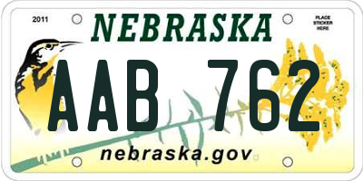 NE license plate AAB762