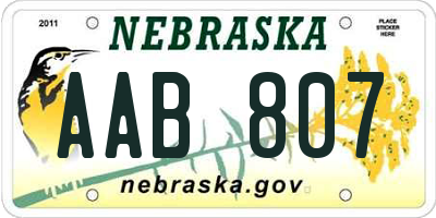 NE license plate AAB807