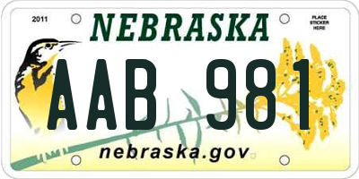NE license plate AAB981