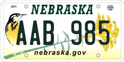 NE license plate AAB985