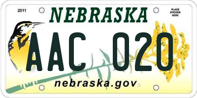 NE license plate AAC020