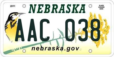NE license plate AAC038