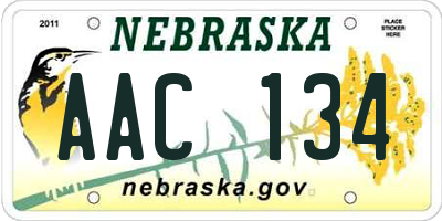 NE license plate AAC134