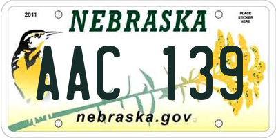 NE license plate AAC139
