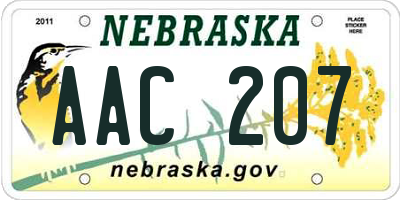 NE license plate AAC207