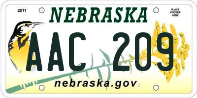 NE license plate AAC209
