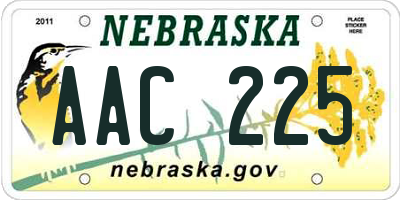 NE license plate AAC225