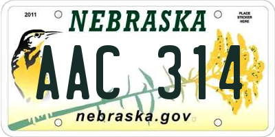 NE license plate AAC314