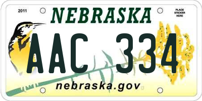NE license plate AAC334