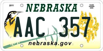 NE license plate AAC357