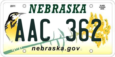 NE license plate AAC362