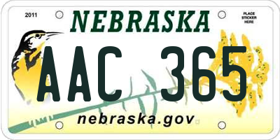 NE license plate AAC365