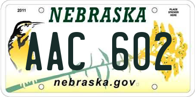 NE license plate AAC602
