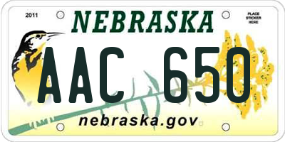 NE license plate AAC650