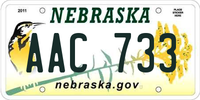 NE license plate AAC733