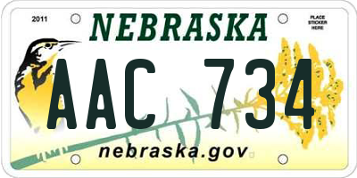 NE license plate AAC734
