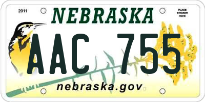 NE license plate AAC755