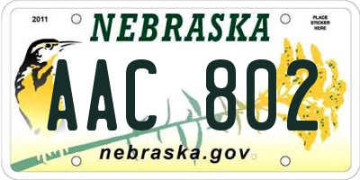 NE license plate AAC802