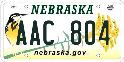 NE license plate AAC804
