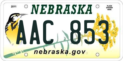 NE license plate AAC853