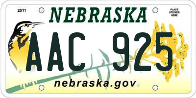 NE license plate AAC925