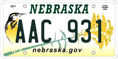 NE license plate AAC931